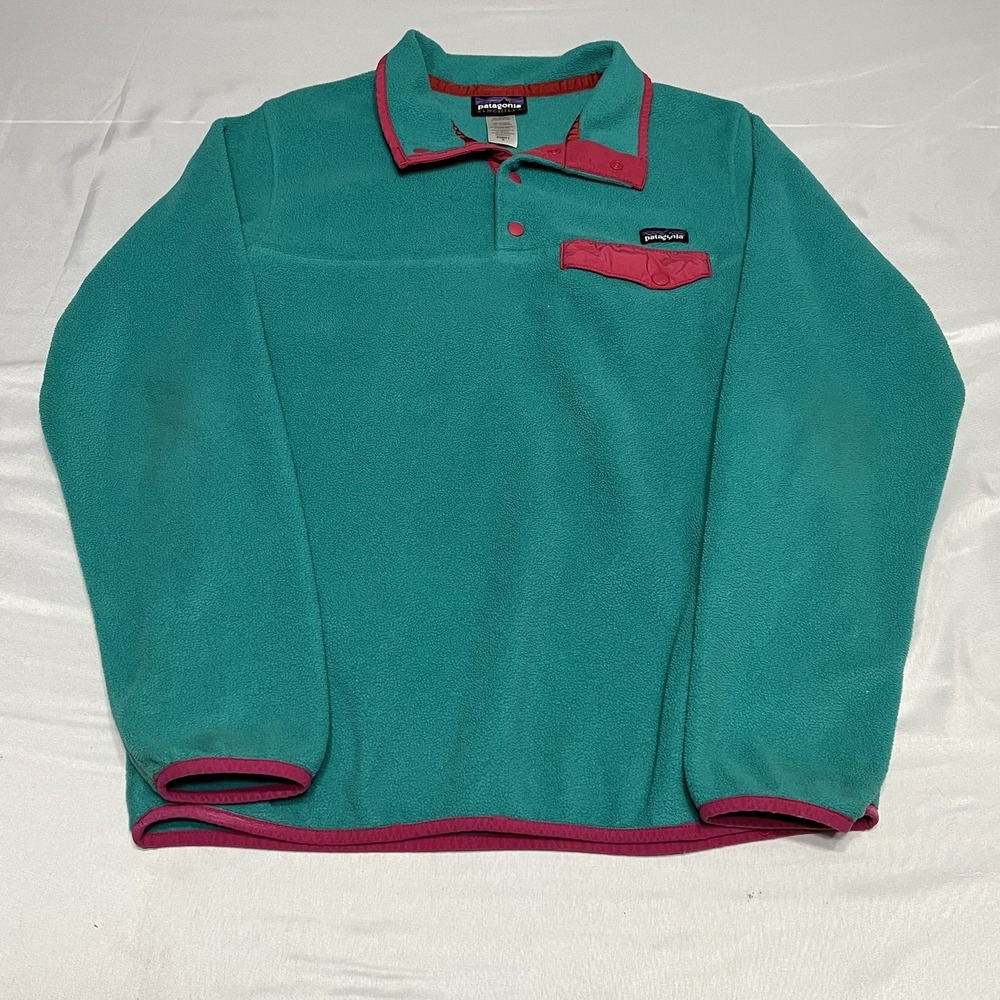 Vintage Patagonia Synchilla Snap-T Fleece Pullover Women's M Teal Pink Sweater